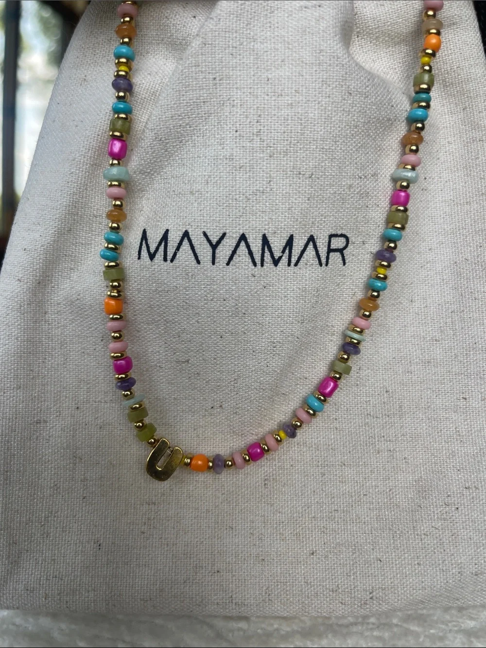 ‘U’ Initial Pendant - Multicolor Beaded Necklace with Gold - Women's Jewelry